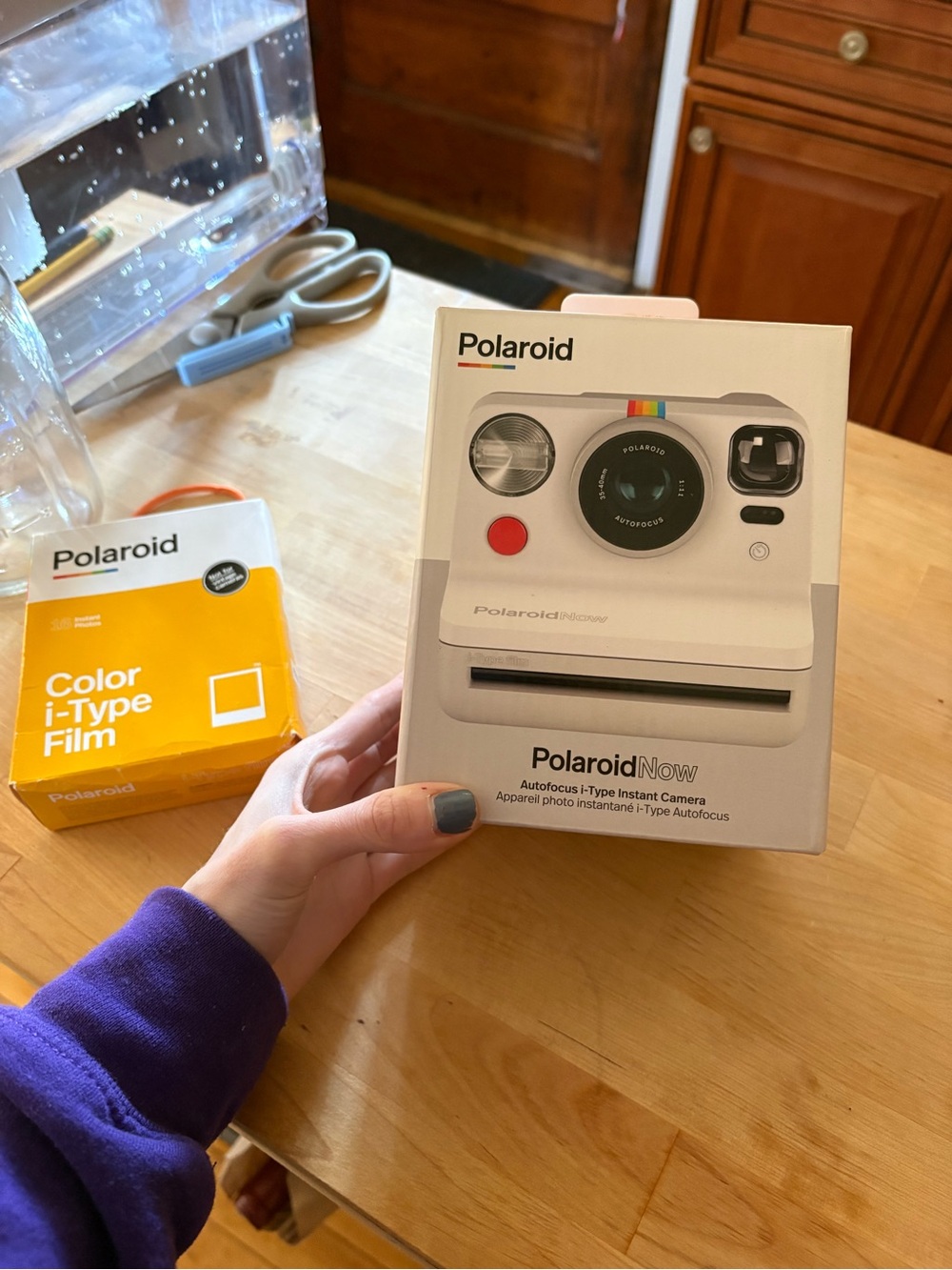 Polaroid Now Instant Camera - White with Red Accent and Rainbow Stripe